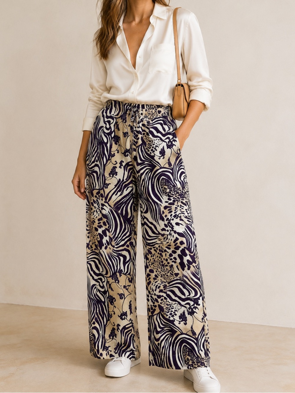 Vintage Y2K Mixed Animal Print Wide Leg Pants Boho Zebra Leopard size M